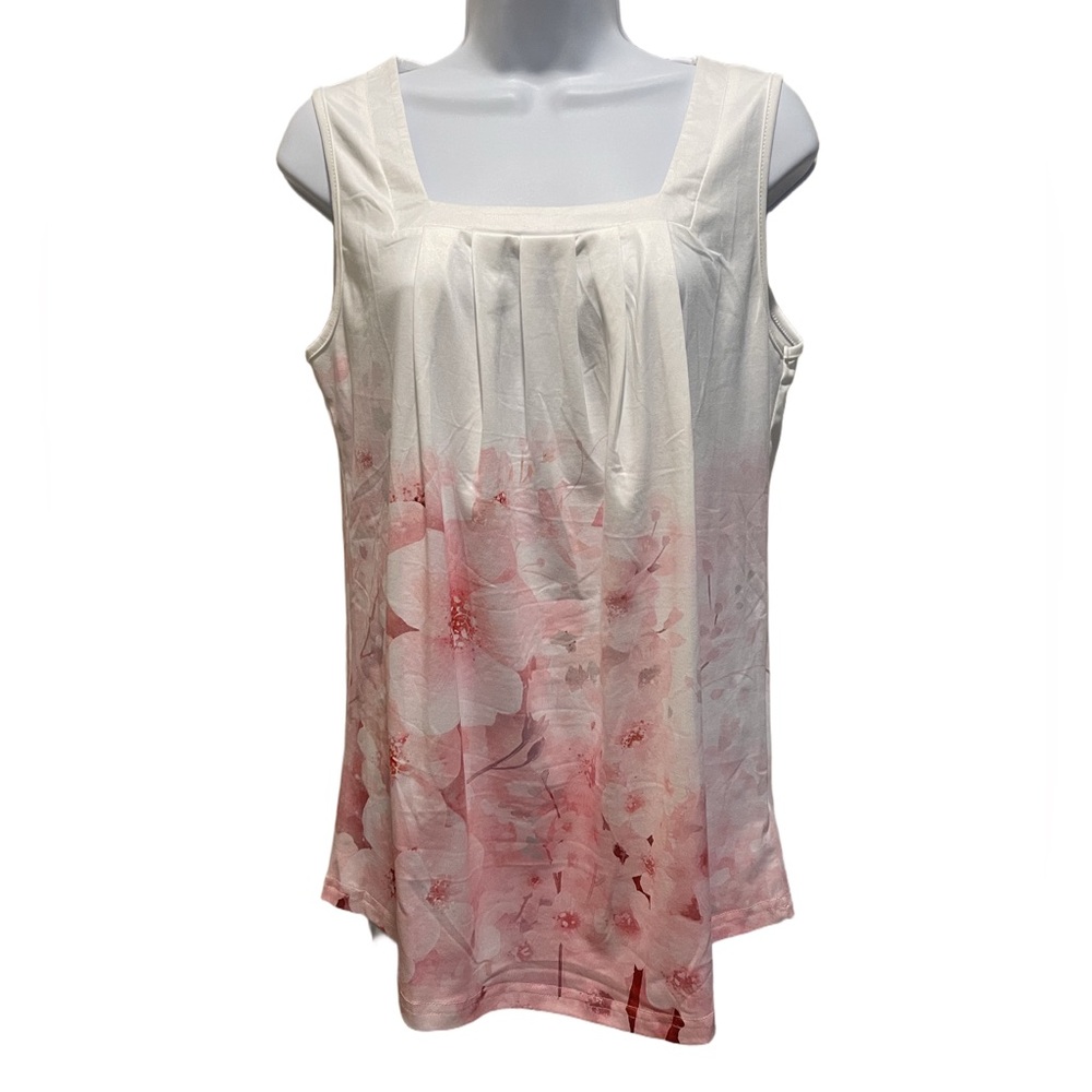 White and Pink floral sleeveless blouse. Size M.